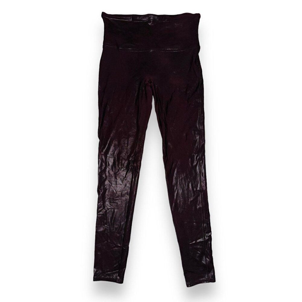 FB6 Spanx Leggings Burgundy Textured Pants Large Red